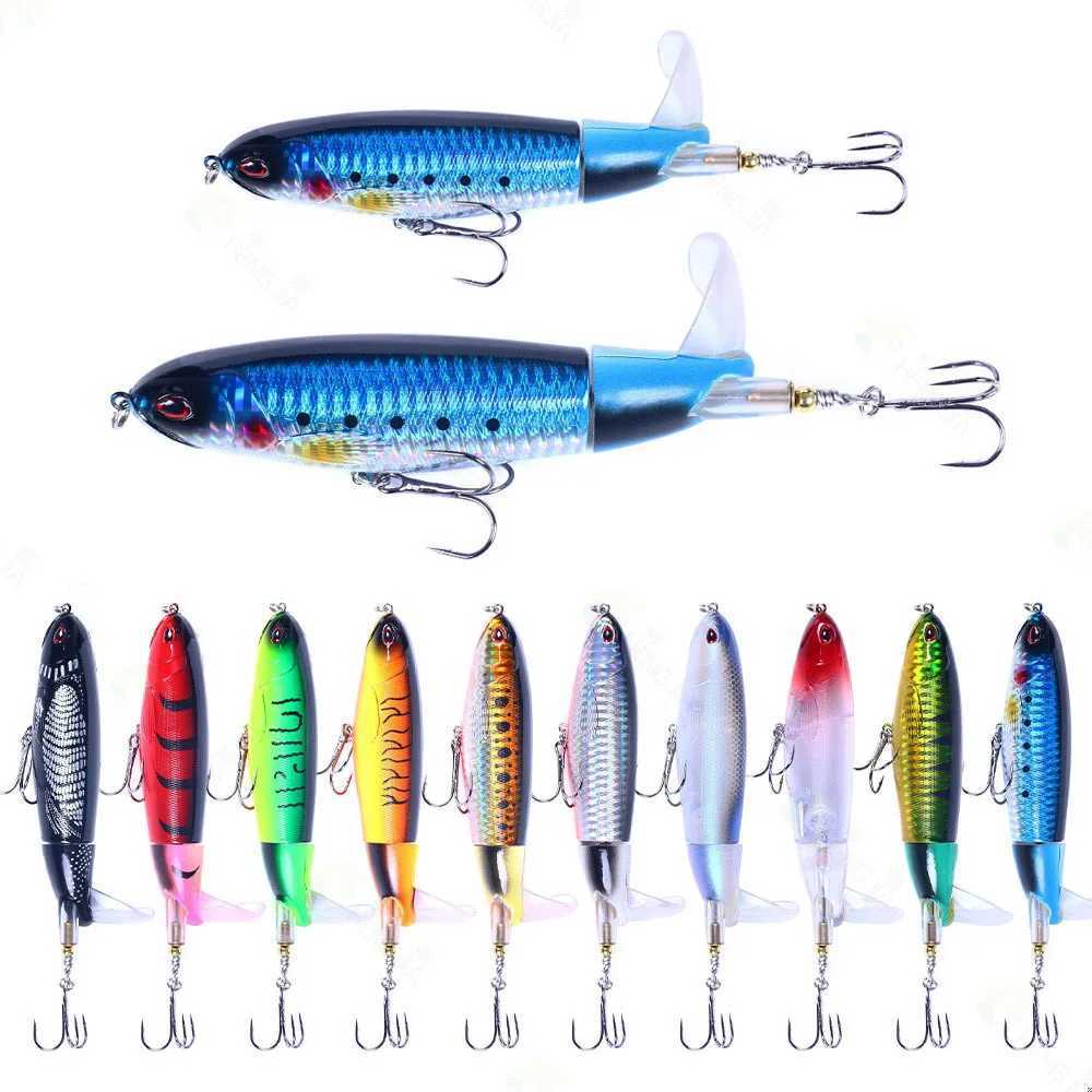 11cm/14cm Topwater Fishing Lures Whopper Popper Artificial Baits Hard Plopper Soft Rotating Tail Fishing Tack Fishing BaitXJ241128