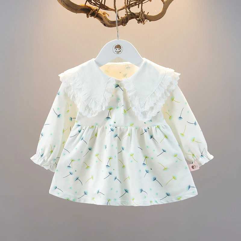 2024 Spring and Autumn Girls Sweet Long Sleeve Button Princess Dress Printed Round Neck Dress Childrens Clothing 1-5YXJ241206