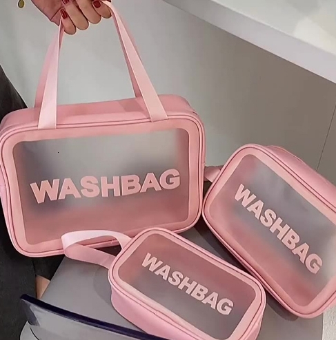 High appearance waterproof transparent toiletry bag ins style hand-held frosted makeup bag portable travel bath storage bag#7 swissmilitary