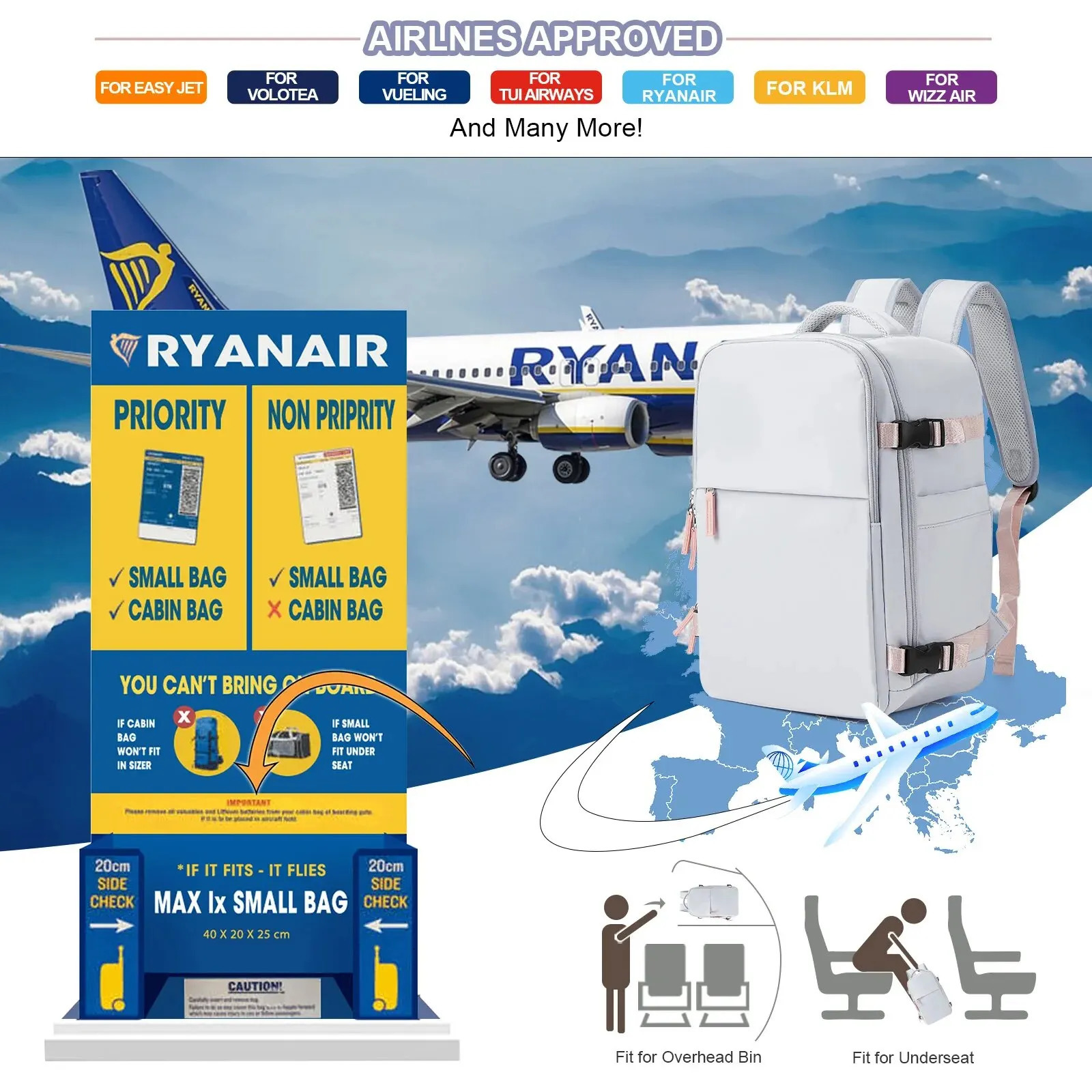 Likros Cabin Bag Ryanair 40x20x25 Easyjet 45x36x20 Backpack for Women Laptop Travel Backpacks Airline Approved Hand Luggage Bag 241206