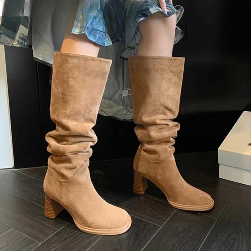 High Quality Chunky Wen High Boots High H suede pleated shoes Wan Fi Trend Boots Pumps snow boots designer Mujer Botas T241206