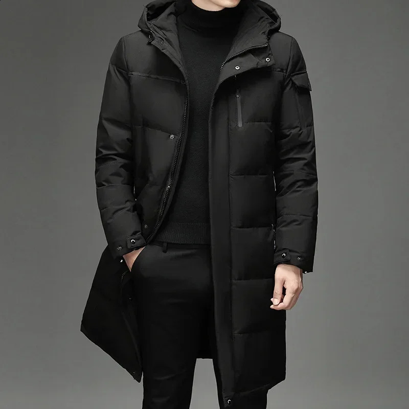 2023 Male Fashion Long White Duck Hooded Down Parkas Plus Size 4XL 5XL Mens Thickened Jacket 30 Winter Warm Coat 241205