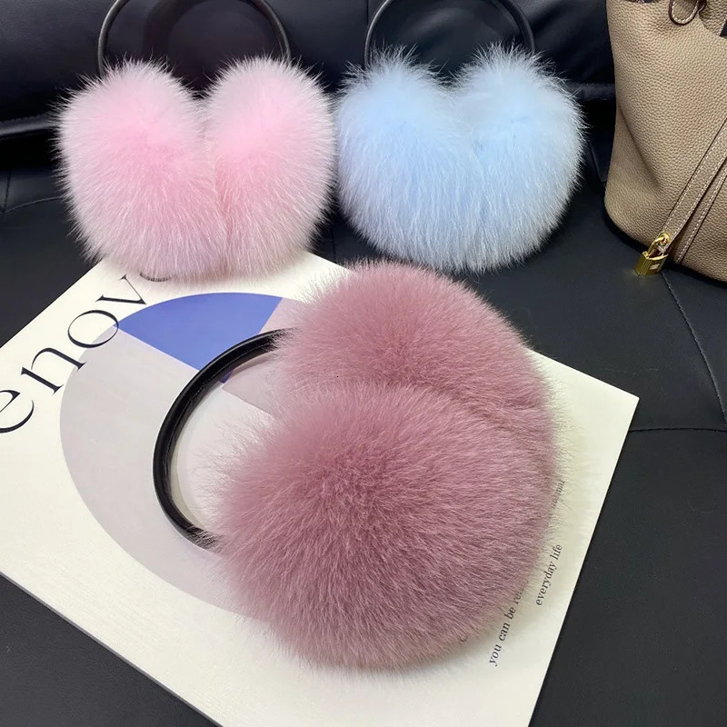 Big real fox fur earmuffs for women cute and warm earmuffs winter accessories 241205