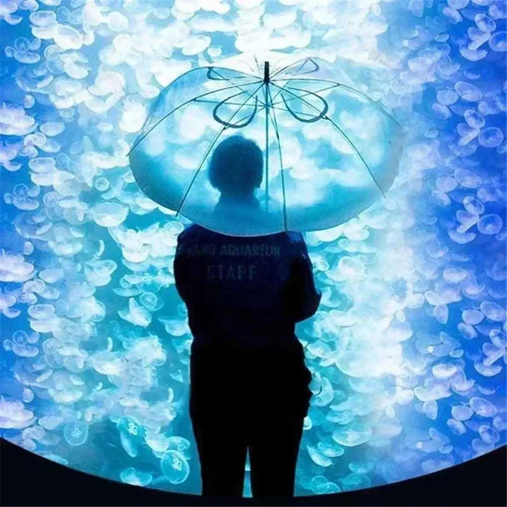 New Arrival Unique Beach Parasol Portable New Handheld Jellyfish Authentic Umbrella Plastic Neutral Raincoat Transparent Gradient Z241206