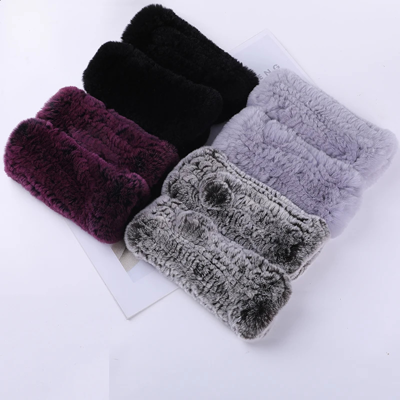 Womens 100% Genuine Knitted Rex Rabbit Fur Gloves Winter Warm Womens Genuine Fur Fingerless Gloves Hand Knitted Fur Gloves 241206