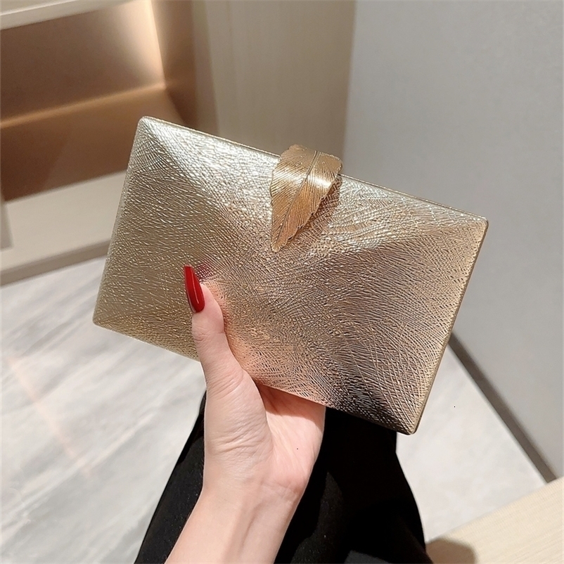 Womens Fashion Gold Leaf Buckle Box Dinner Bag Clutch Chain Evening Dress Party Prom 241126