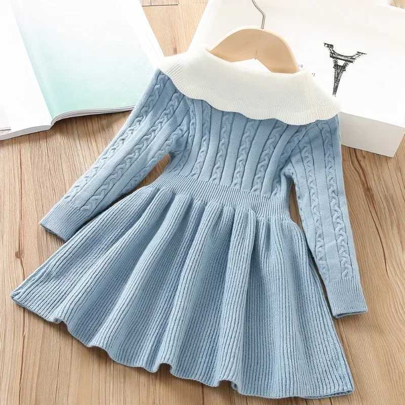 Girl Dress Winter Knitting Sweater Dress Autumn Long Sleeve Princess Dress Vestidos Warm Toddler Girl Clothes Kid Clothing XJ241206