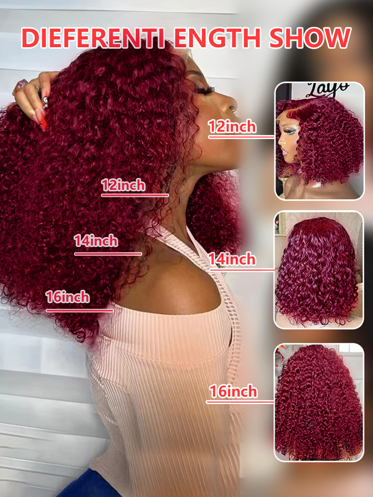 99J Bury Lace Front Short Bob Human Hair 13X4 Deep Wave Frontal Wig 13X6 Red Colored Curly Wigs