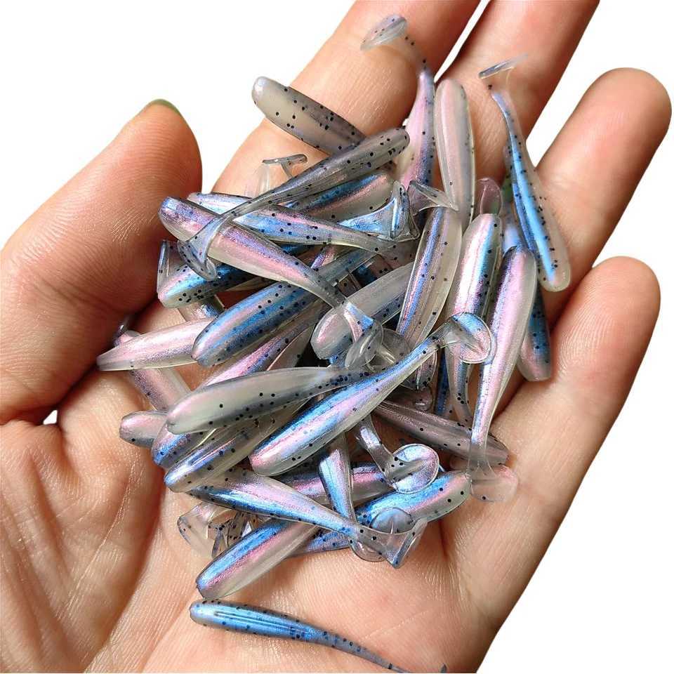 50PCS Micro Soft Fishing Lures 0.35g/35mm T-tail Worm Lure Small Artificial Bait Jig Wobbrs Bass Pike Fishing TackXJ241128