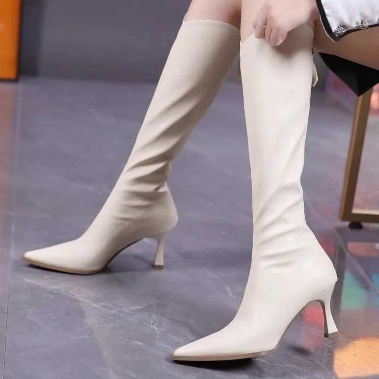 High Quality Wern Wen Modern Boots Pointed Toe Outside Fem Casual High H Shoes Fi Party Dress Womens Knee High Boots T241206