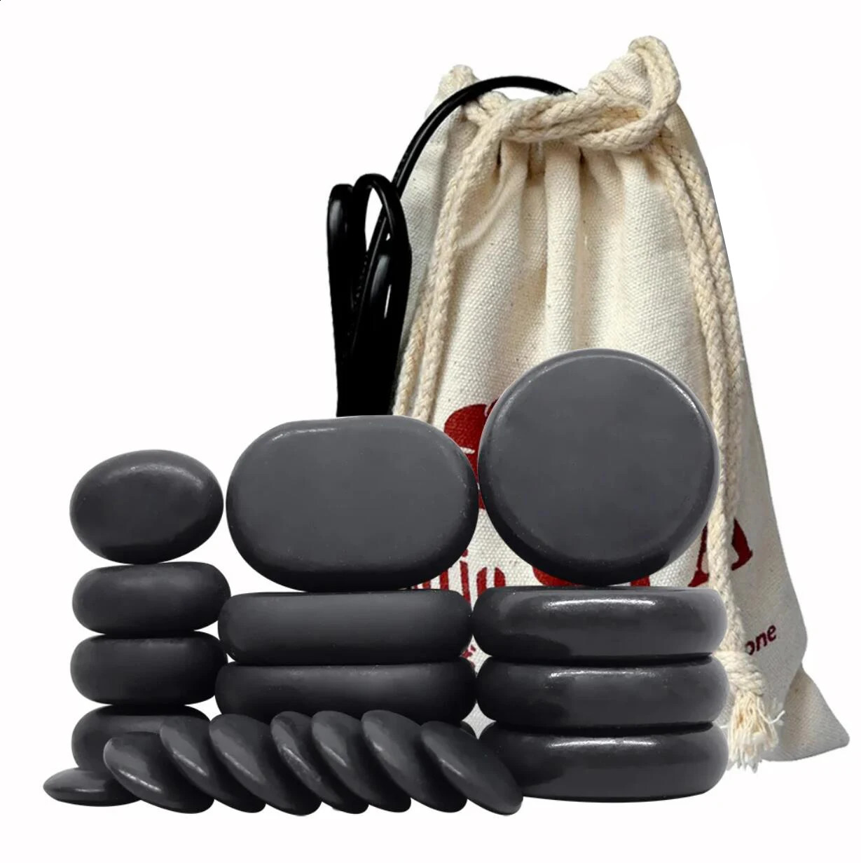 Tontin 20pcs/set Stone Massage Set Heating Box Relieves Back Pain Health Lava Basalt Round Massage Tool Stone 241206