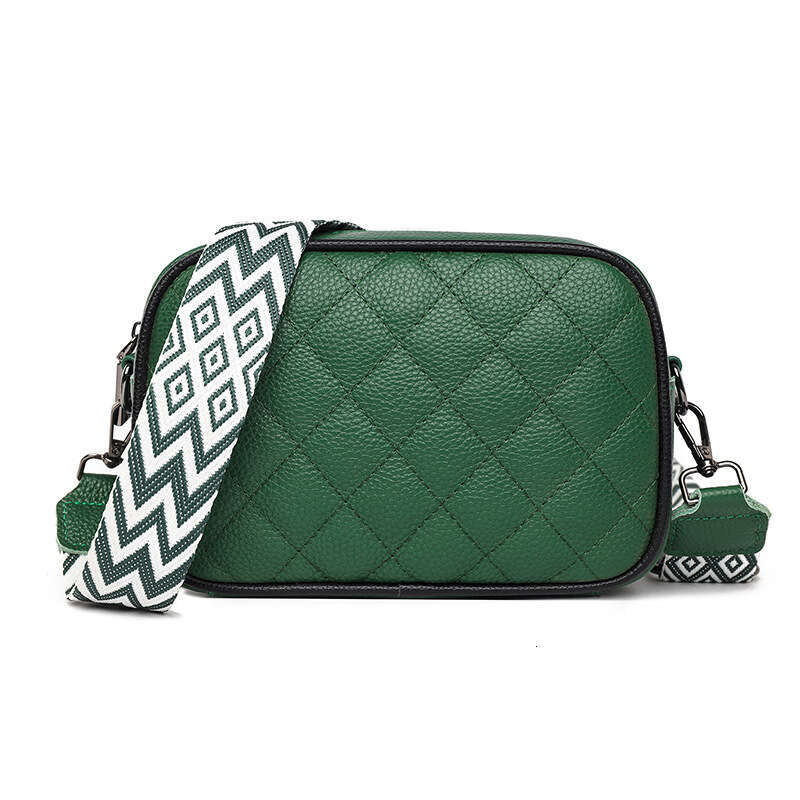 Genuine 2025 new fashionable and versatile single shoulder crossbody women's diamond grid embroidery thread broadband full leather small square b