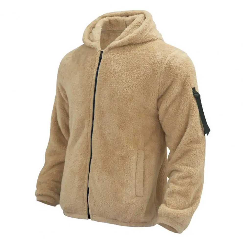 Hoodie with Side Pockets Men Winter Hoodie Cozy Hooded Mens Winter Coat Thick Plush Zipper Closure Soft Pockets Warm ColdXJ241206