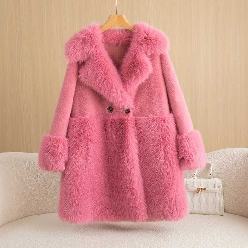 Winter Warm Womens Coat Refined Imitation Gold Mink Velvet Long-Cut Coat Comfortable Big Fur Collar Windproof Womens ClothingXJ241206