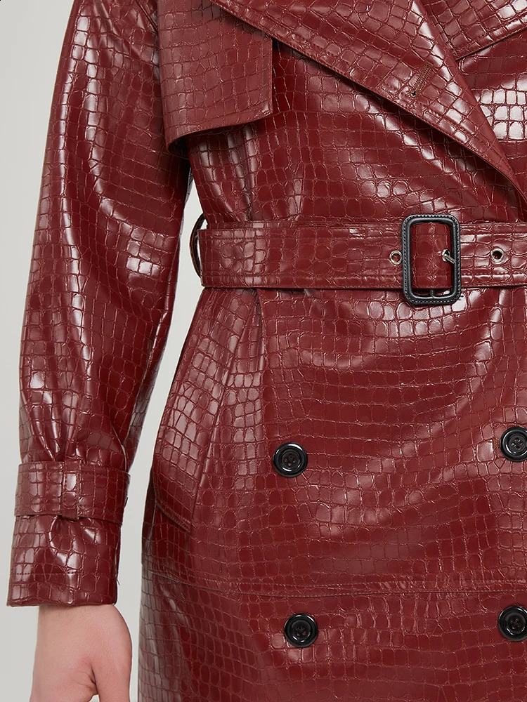 Nerazzurri Spring Autumn Cool Long Elegant Chic Shiny Print Pu Leather Trench Coat Men Belt er Clothes 241119