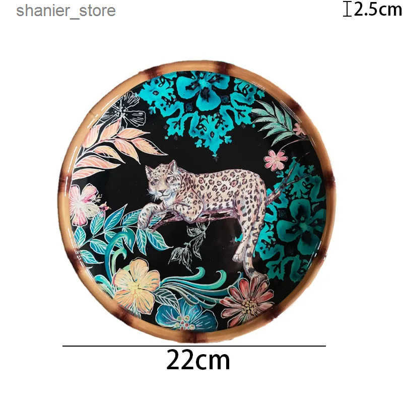 Dishes Plates Creative Ceramic Board Paint Jungle Leopard Fruit Salad Plate Living Room Double Ear Fruit Plate European Kitchen Dining Table L240910