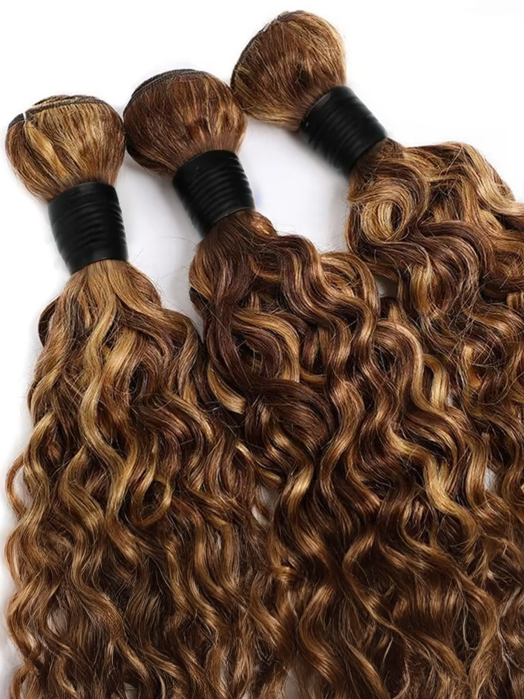Wave Human Hair Highlight Ombre Honey Blonde 1 3 4 Double Weft Water Curly Bundles
