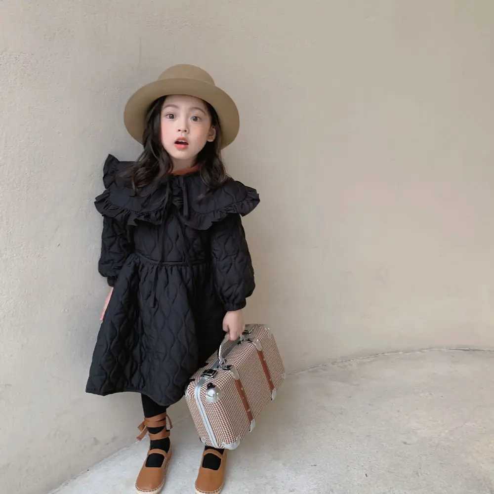 Autumn and Winter Girls Dress Season New Fashionable Thickened Large Flip Thickened Dress Childrens Little Girl Princess DressXJ241206