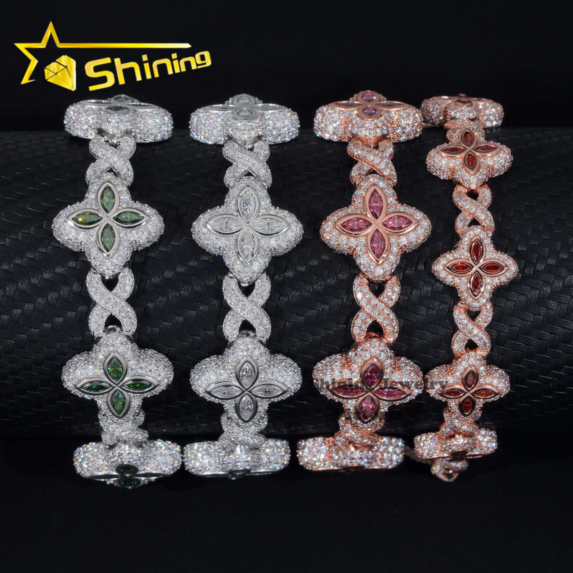 Hot Sale Popular Shining Hip Hop 925 Silver Pink Blue Marquise Infinity Cuban Link Moissanite Bracelet