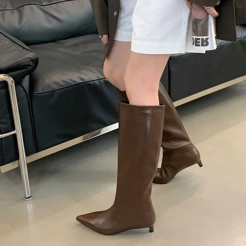 High Quality Eilyken Autumn Winter Sexy Wen Knee High Boots Street Style Pointed Toe Thin Low H Casual Party Shoes Lg Botas Mujer T241206