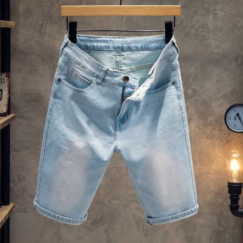 Mens Vintage Knee Length High Quality Jeans Summer Slim Fit Straight Fashion Short Jeans Classic Versatile Abrasion Short PantsXJ241206