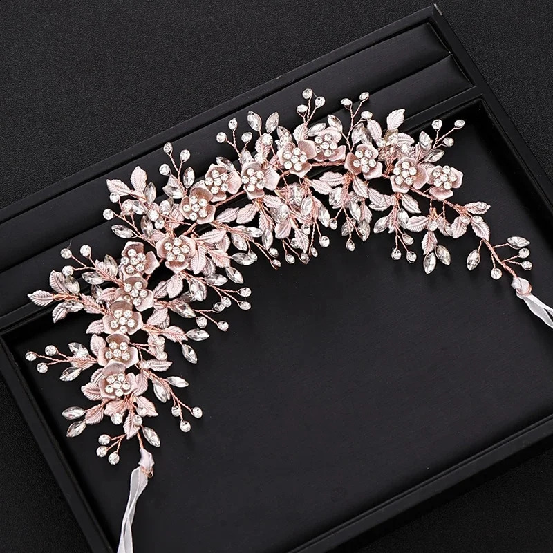 Silver bridal floral headdress with ball headpiece handmade bridal hair accessory female crystal headpiece 241205