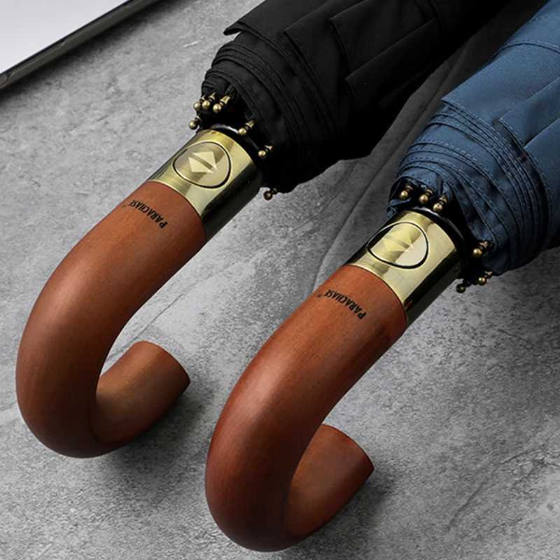 Luxury wooden umbrella windproof 10 ribs authentic mens umbrella with umbrella style flight folding large golf umbrella T241206