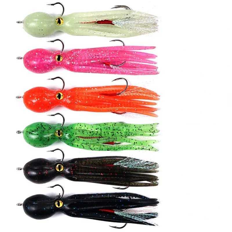 Octopus Bait Doub Hook Artificial Silicone Soft Bait Trip Sinker Octopus Swim Ring for Bass Trout Shad Fishing LureXJ241128