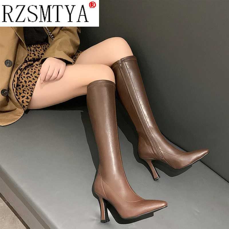 High Quality Autumn Wen Boots Pointed Toe Knee High Boots Fi High Heel Lg Boots Zipper Winter Shoes Women White T241206