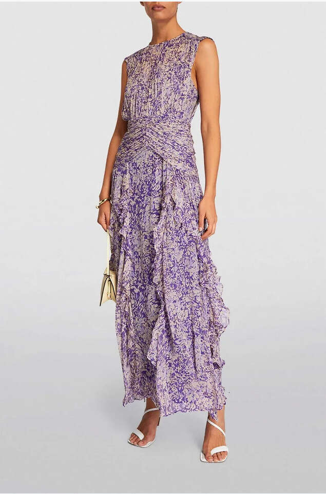 spring/summer off shoulder European American women's V-neck chiffon printed fairy long evening gown 2024 new style chic and elegant clothing