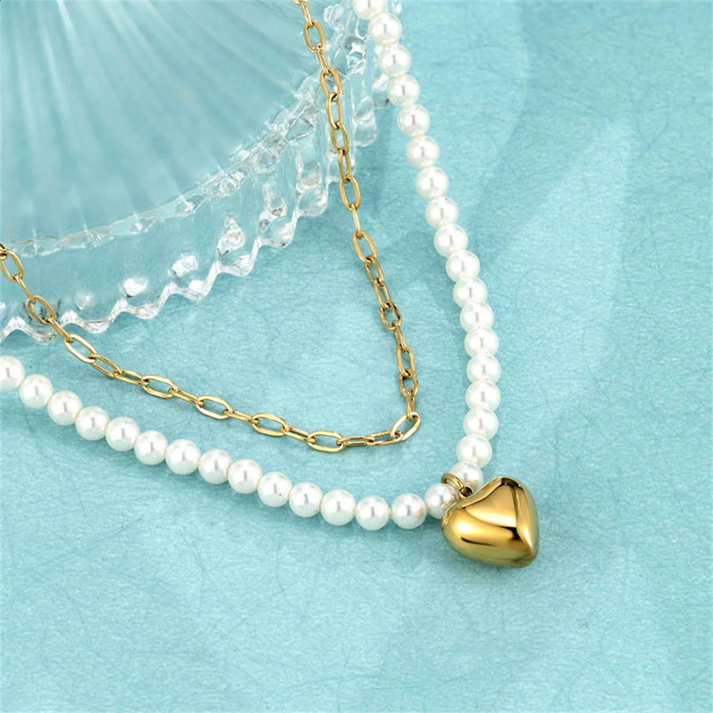 Ladies Pearl Rope Chain Double layer Necklace Love Necklace Pearl Necklace Steel Necklace Jewelry Anniversary Gift 241205