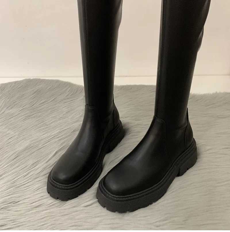 High Quality Wenfei Winter Lg Boots Slip Square Heels Knee High Heels Winter Shoes Elegant Modern Boots T241206