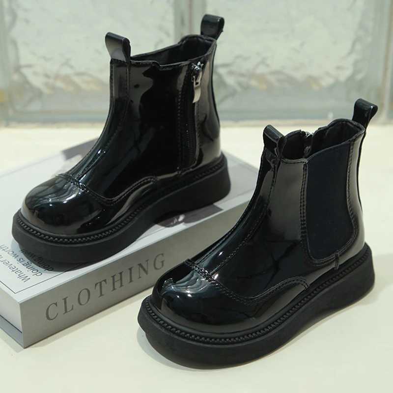 2024 Winter New Children Short Boots for Girls Fashion British Sle Soft Bottom Anti-slippery Versatile Chic Ankle Leather ShoeXJ241206