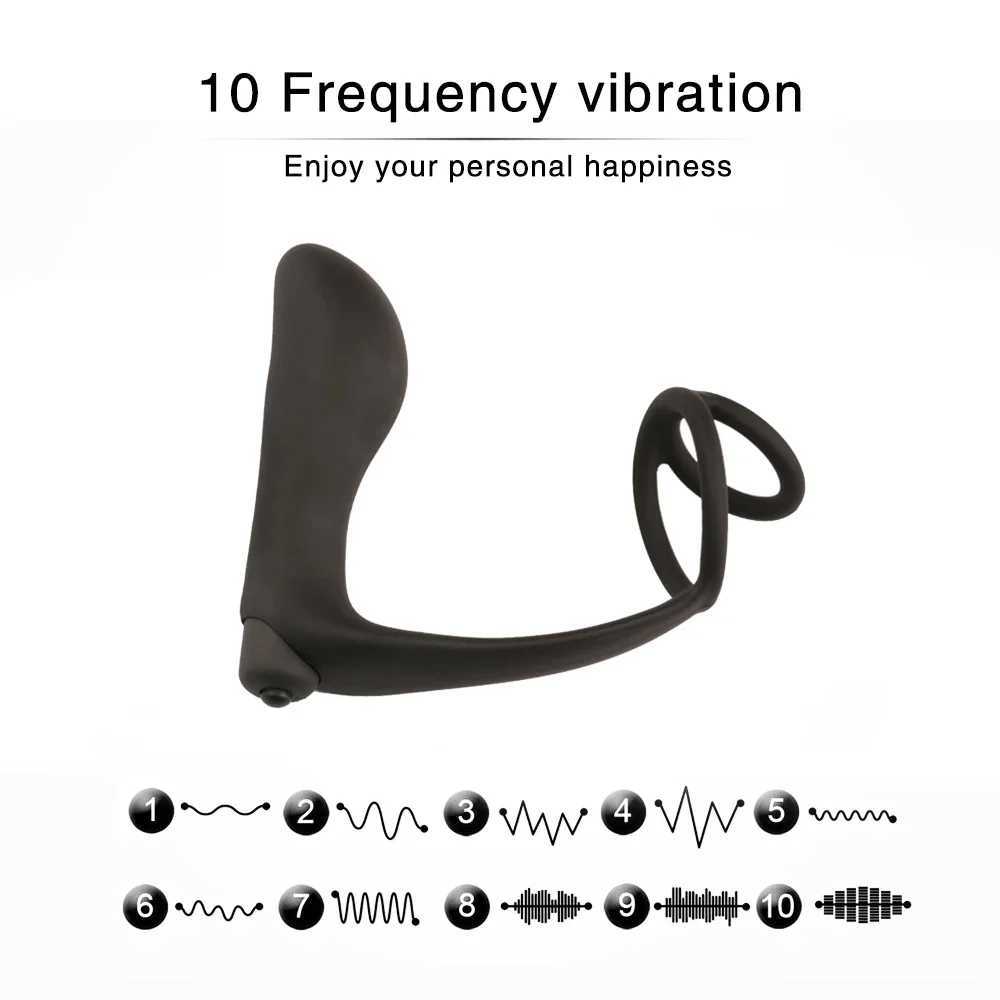 Male Prostate Massager Vibrator Butt Plug Anal Masturbator Silicone Penis Ring Delayed Ejaculation Sex Toys for Man Gay CoupleXJ241206