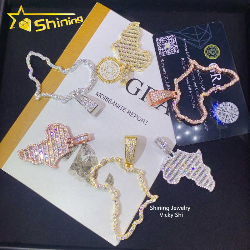 Pass Diamond Tester Iced Out 925 Sterling Silver VVS Moissanite Diamond Map Pendant Custom Moissaite Pendant Hiphop Jewelry