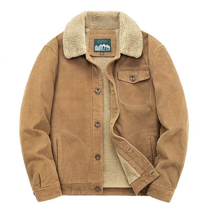 Lamb Wool Jacket Mens Autumn and Winter Fleece Thickened Cotton Clothes Casual Tooling Cotton Retro Corduroy MenXJ241206