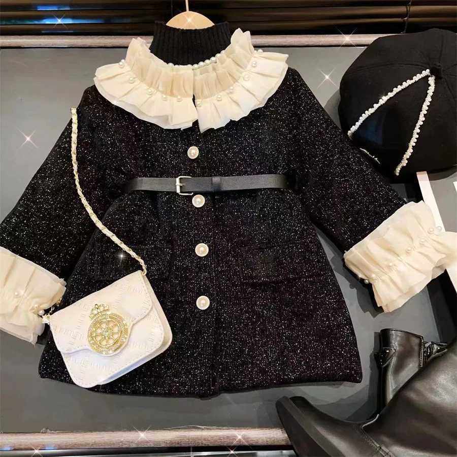 Girls Casual Dresses New Girl Autumn Winter Long Sleeved Baby Princess Belt Childrens Clothing Button 2024 Fashion SimpleXJ241206