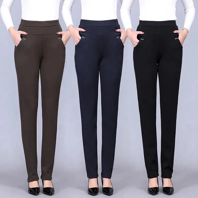 Autumn womens Trouser high waisted elastic straight pants winter velvet warm casual pants middle-aged and elderly womens pants 6XL 241202