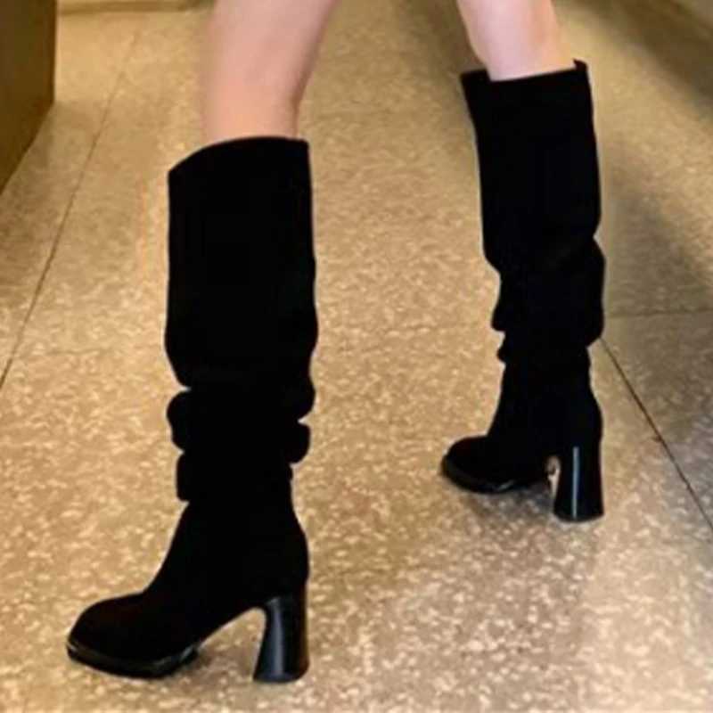 High Quality Chunky Wen High Boots High H suede pleated shoes Wan Fi Trend Boots Pumps snow boots designer Mujer Botas T241206