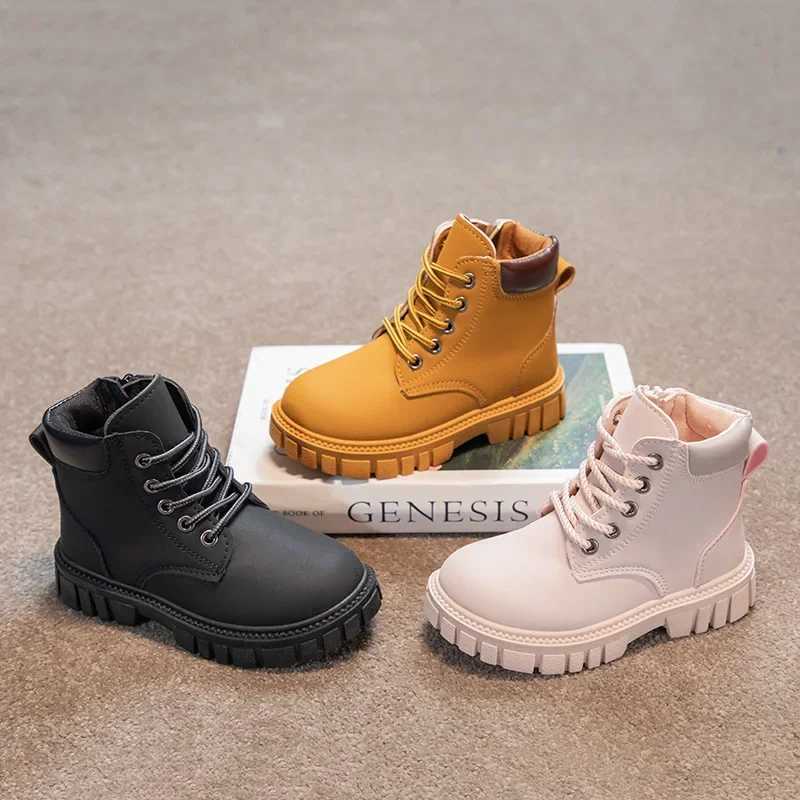 Children Leather Boots Girls Fashion Autumn Casual Ankle Boots Waterproof Non-slip Kids Boys Winter Outdoor Short Riding BootsXJ241206