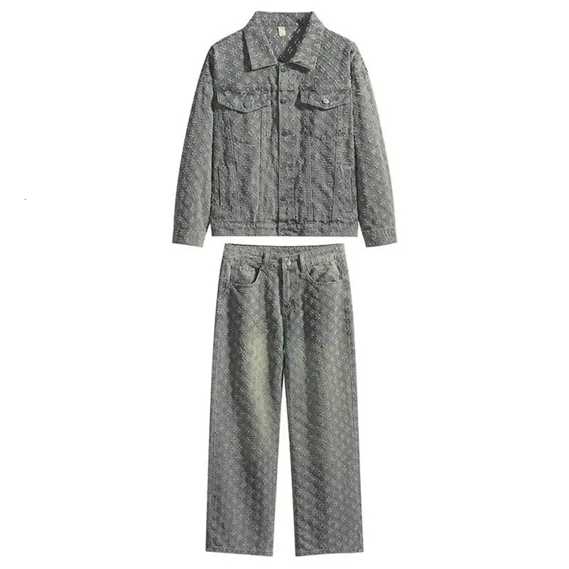 Arrival American Style Mens Versatile Spring Autumn Jacquard Casual Trendy Lapel Shirt Bell Bottoms Ensemble 241205