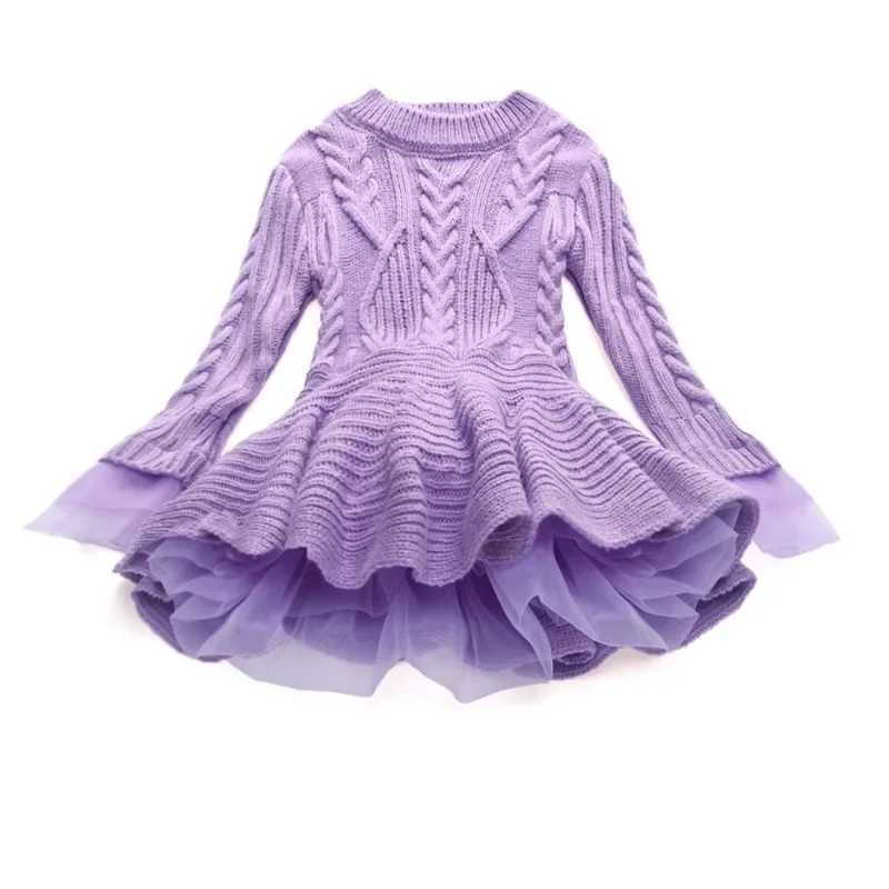 Vestidos Kids Girls Dress 2023 Autumn Winter Girls Knitted Chiffon Dresses Birthday Par Girls Clothes Casual Evening DressesXJ241206
