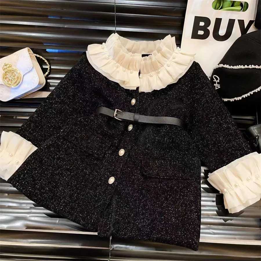 Girls Casual Dresses New Girl Autumn Winter Long Sleeved Baby Princess Belt Childrens Clothing Button 2024 Fashion SimpleXJ241206