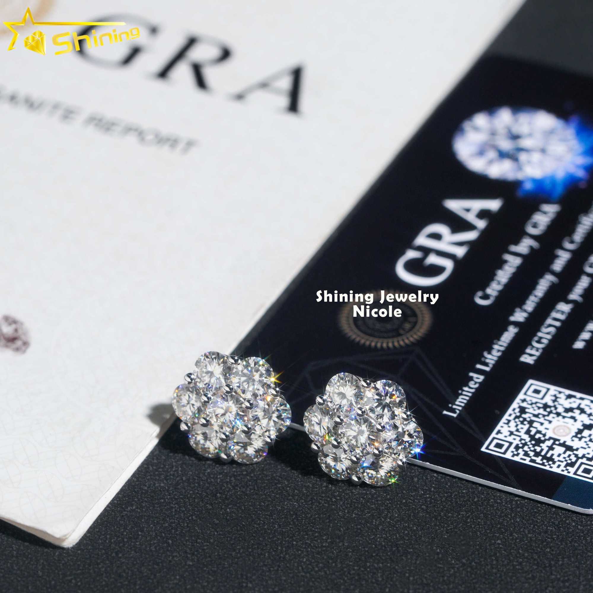 Hip Hop Fashion Iced Out 15MM Width Real 10k Solid Gold VVS Moissanite Flower Earrings for Men