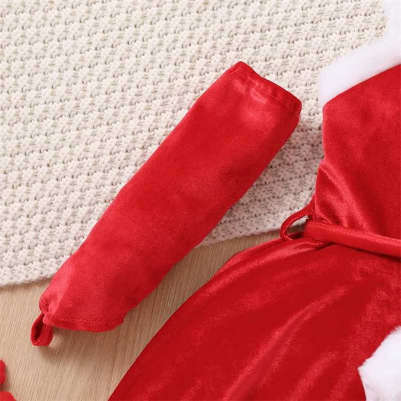 Toddler Newborn Babys Clothes Girls Christmas Santa Costume Sleeveless Belted Dress Gloves Hat Set Childrens Clothing WinterXJ241206