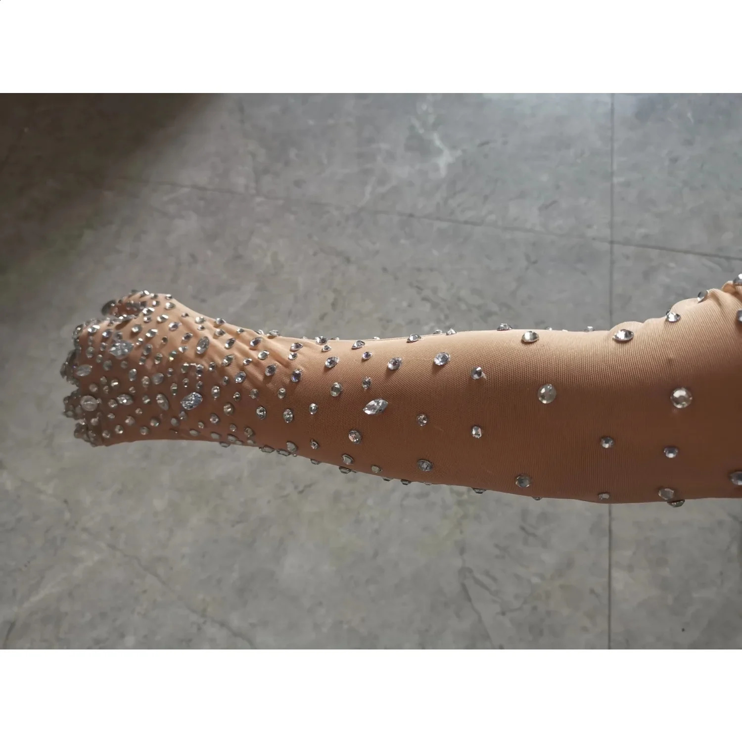 Womens sparkling crystal mesh long angle gloves elastic rhinestone gloves dance singer stage costume accessories 241206