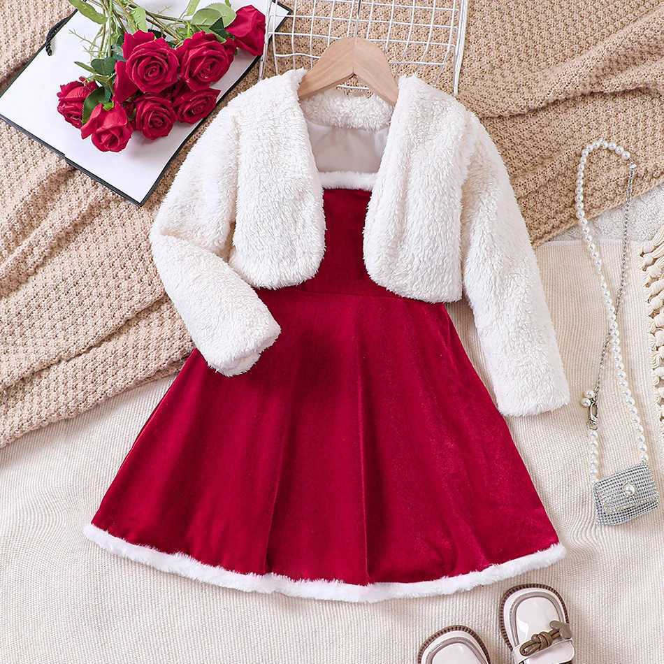 Christmas Girls Santa Claus Dress With Cloak Cape Toddler Baby Kids Red Xmas Clothes Children New Year Par Santa Claus SetXJ241206