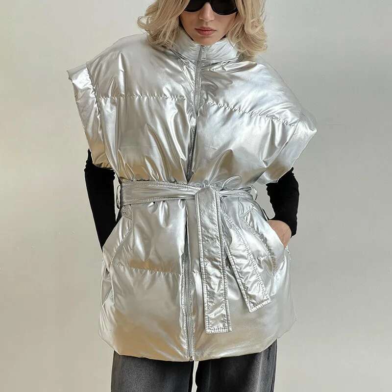 Women's Winter Smooth Zipper Vest Casual Sleeveless Warm Collar Cotton Jacket for Women