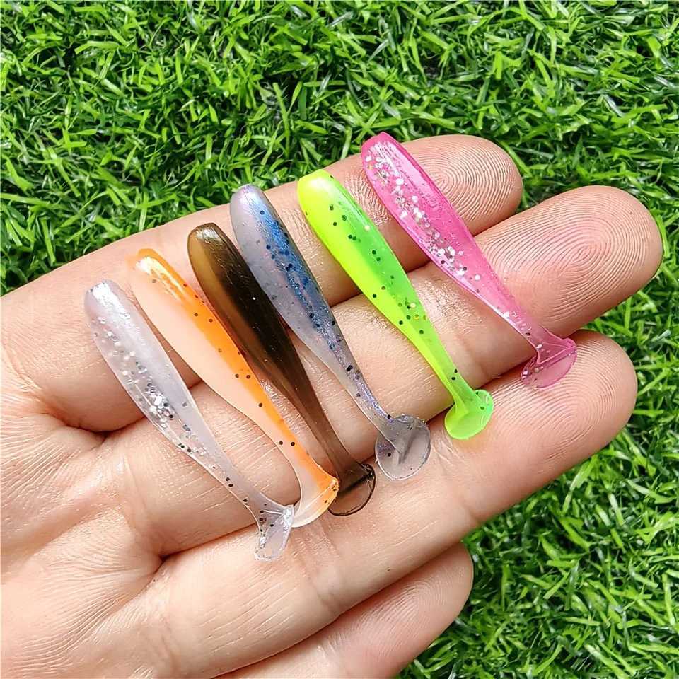 50PCS Micro Soft Fishing Lures 0.35g/35mm T-tail Worm Lure Small Artificial Bait Jig Wobbrs Bass Pike Fishing TackXJ241128