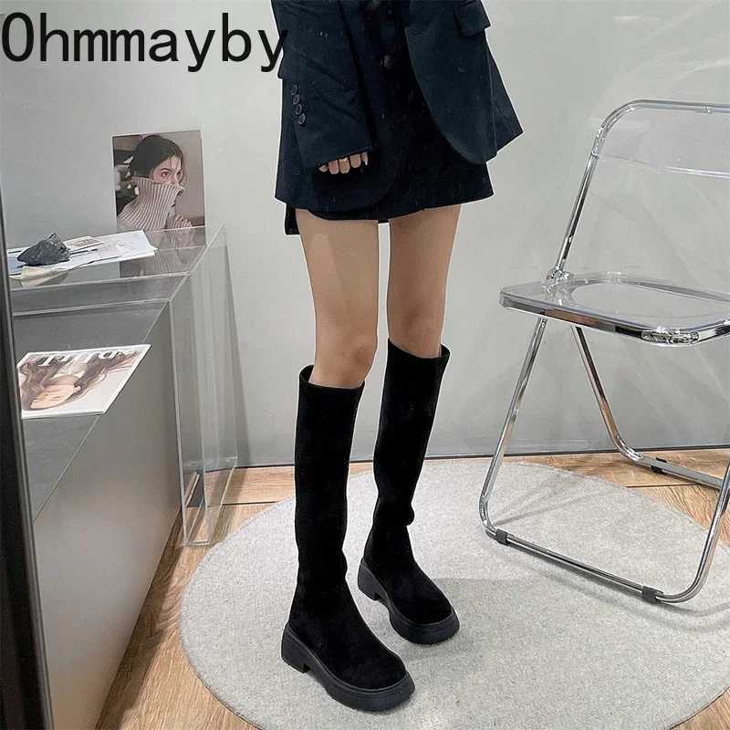 High Quality Winter Warm Coat Warm Pattern Knee High Boots Fi Smooth Retro Square H Women Ccise Lg Botas De Mujer T241206